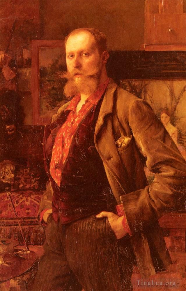 Pascal-Adolphe-Jean Dagnan-Bouveret Oil Painting - Portrait Of Gustave Courtois