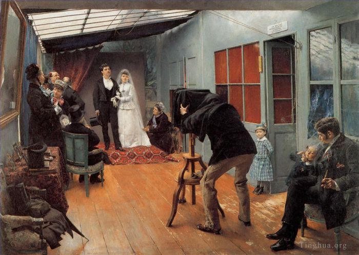 Pascal-Adolphe-Jean Dagnan-Bouveret Oil Painting - Une Noce chez le photographe
