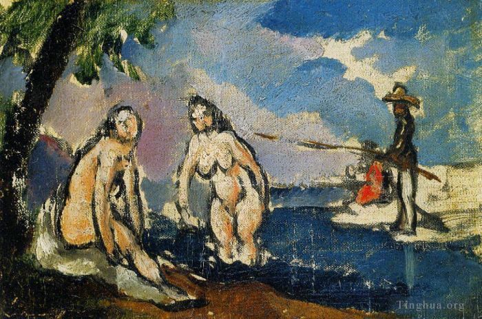 Paul Cezanne Oil Painting - Bathers and Fisherman with a Line