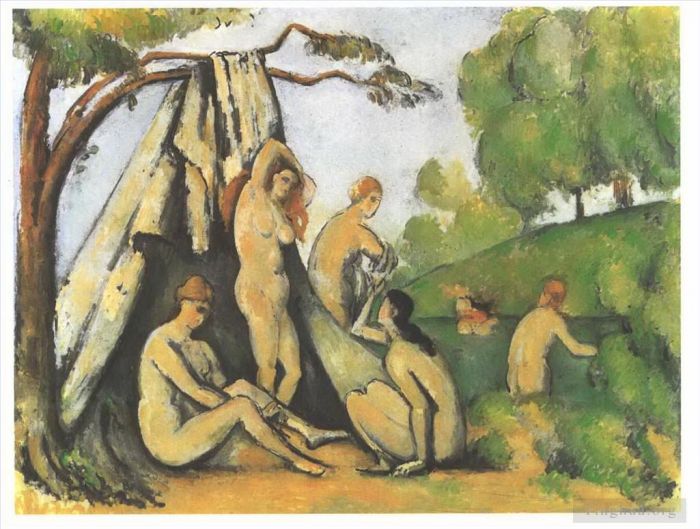 Paul Cezanne Oil Painting - Bathers in front of a tend
