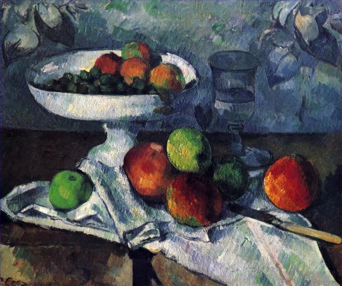 Paul Cezanne Oil Painting - Still Life with Fruit Dish (Compotier Glass and Apples)