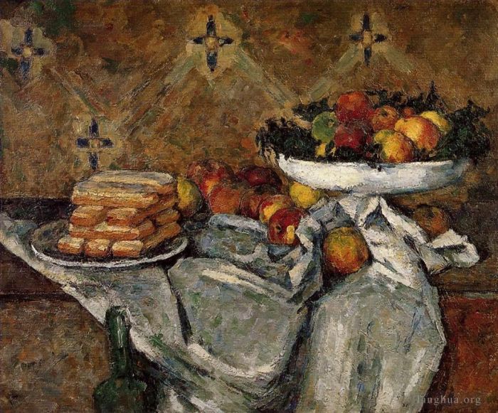 Paul Cezanne Oil Painting - Compotier and Plate of Biscuits