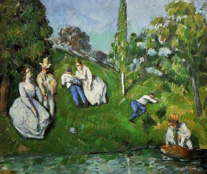 Paul Cezanne Oil Painting - Couples Relaxing by a Pond