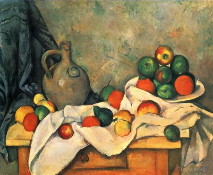 Paul Cezanne Oil Painting - Curtain Jug and Fruit