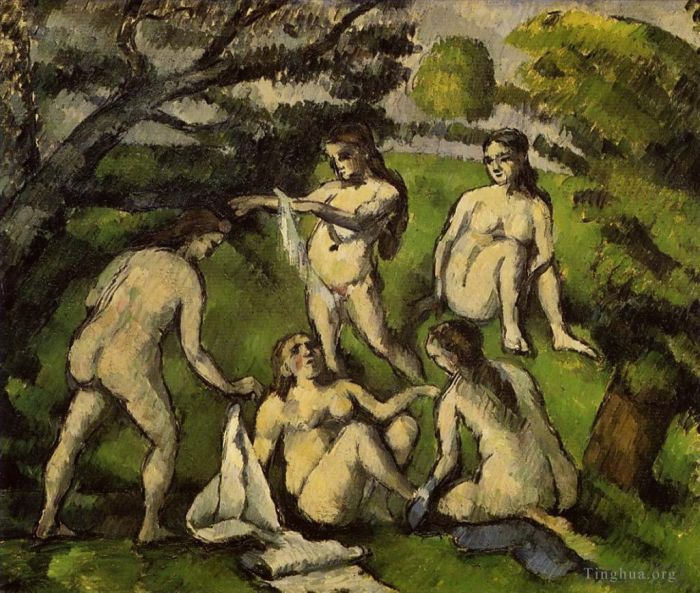 Paul Cezanne Oil Painting - Five Bathers 2
