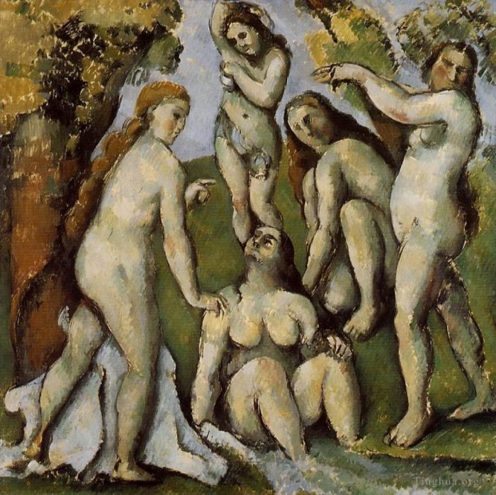 Paul Cezanne Oil Painting - Five Bathers
