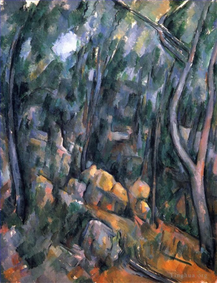 Paul Cezanne Oil Painting - Forest near the rocky caves above the Chateau Noir