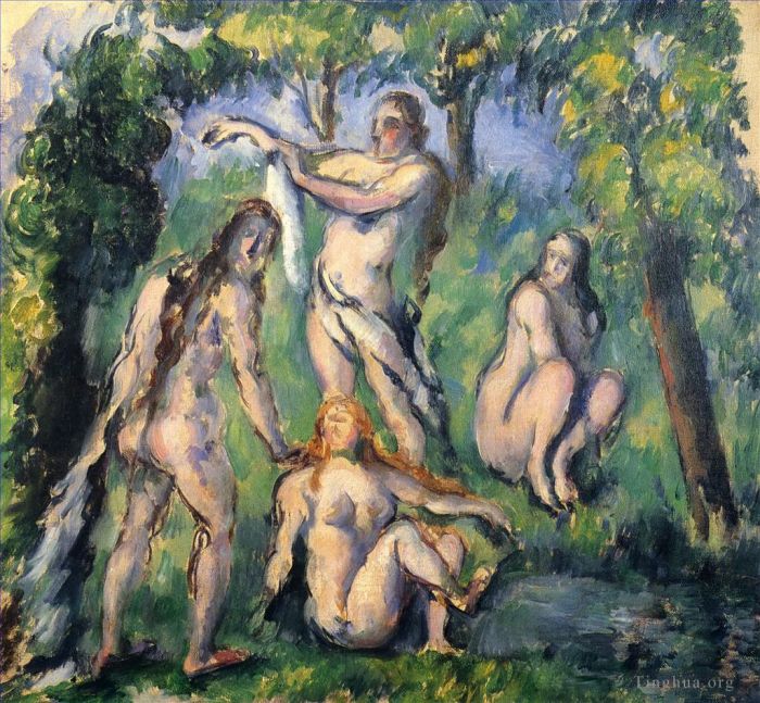 Paul Cezanne Oil Painting - Four Bathers 2