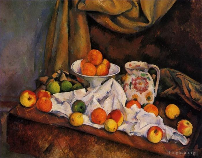 Paul Cezanne Oil Painting - Fruit Bowl Pitcher and Fruit