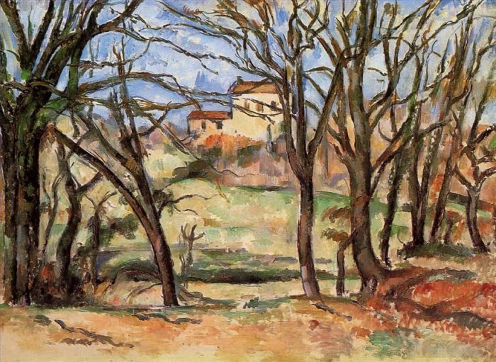 Paul Cezanne Oil Painting - House behind Trees on the Road to Tholonet