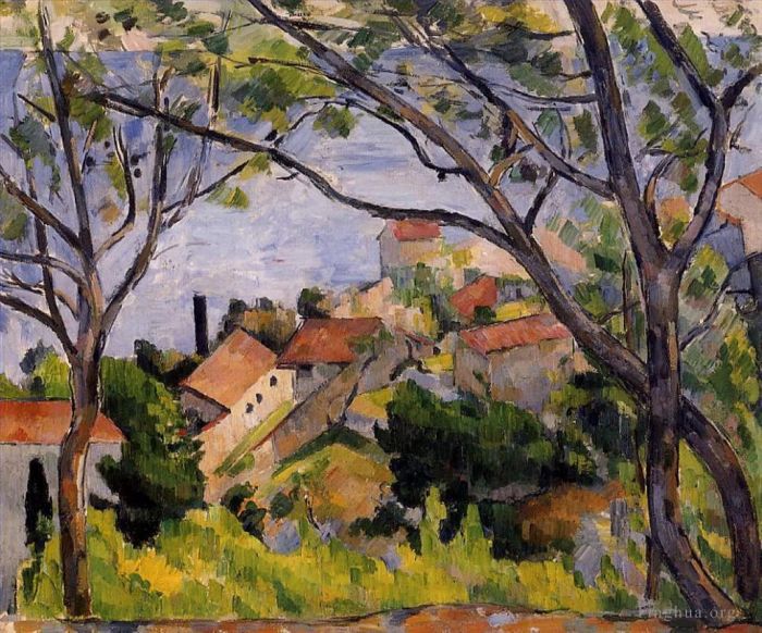 Paul Cezanne Oil Painting - L Estaque View through the Trees