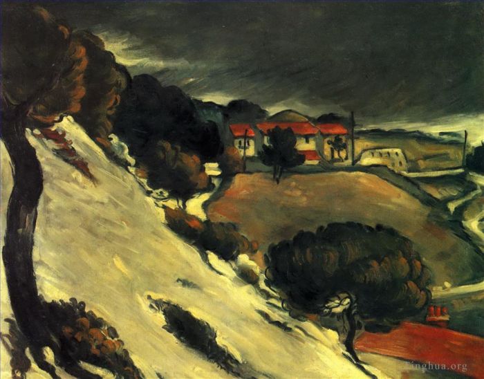 Paul Cezanne Oil Painting - L Estaque under Snow