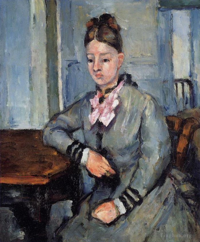 Paul Cezanne Oil Painting - Madame Cezanne Leaning on a Table
