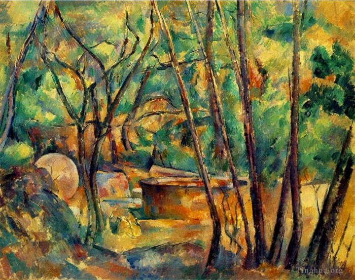 Paul Cezanne Oil Painting - Millstone and Cistern Under Trees