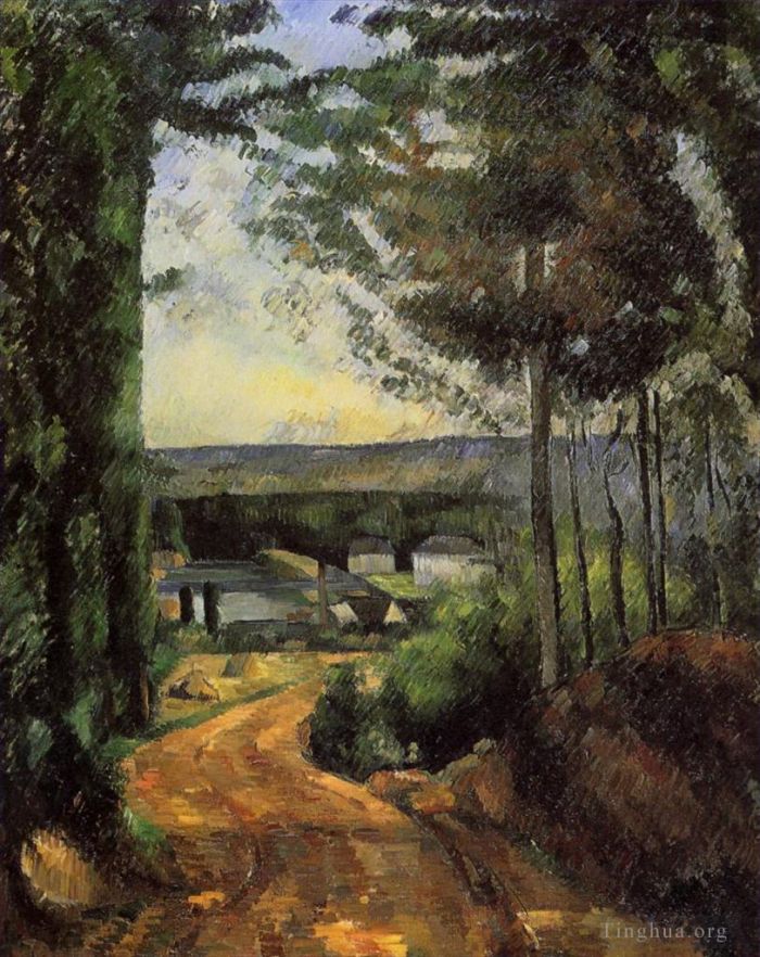 Paul Cezanne Oil Painting - Road Trees and Lake