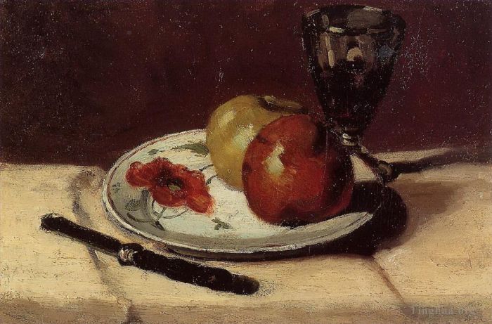 Paul Cezanne Oil Painting - Still Life Apples and a Glass