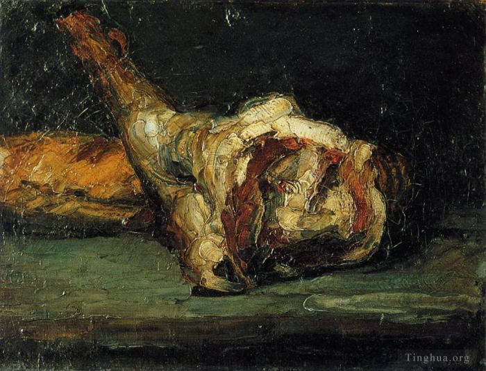 Paul Cezanne Oil Painting - Still Life Bread and Leg of Lamb