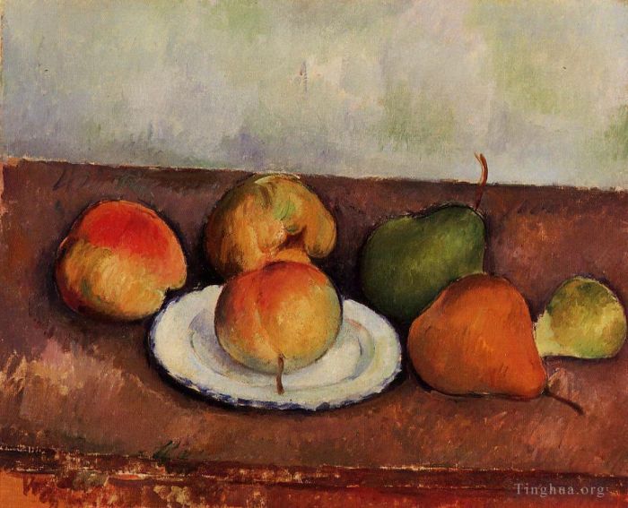 Paul Cezanne Oil Painting - Still Life Plate and Fruit 2