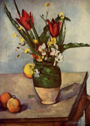 Artist Paul Cezanne's Work - Still Life Tulips and apples