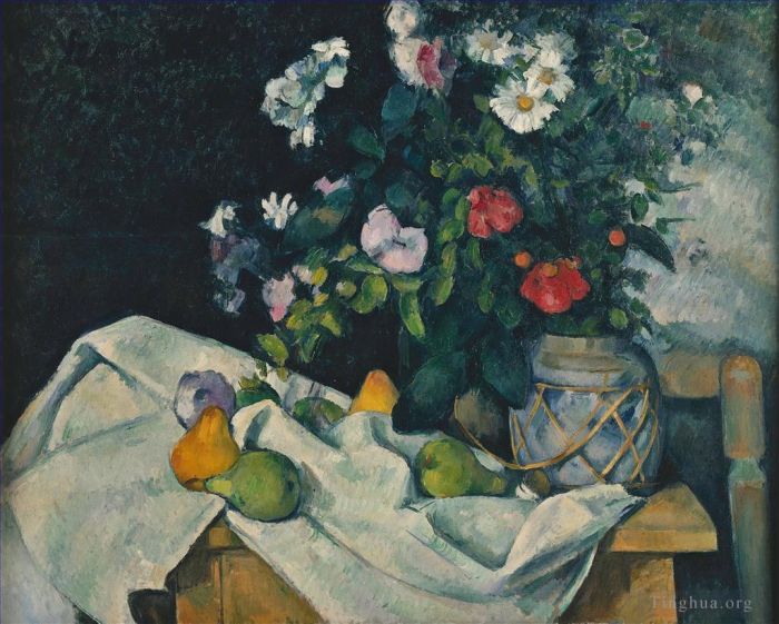 Paul Cezanne Oil Painting - Still Life with Flowers and Fruit