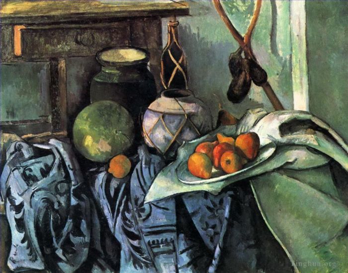 Paul Cezanne Oil Painting - Still Life with a Ginger Jar and Eggplants