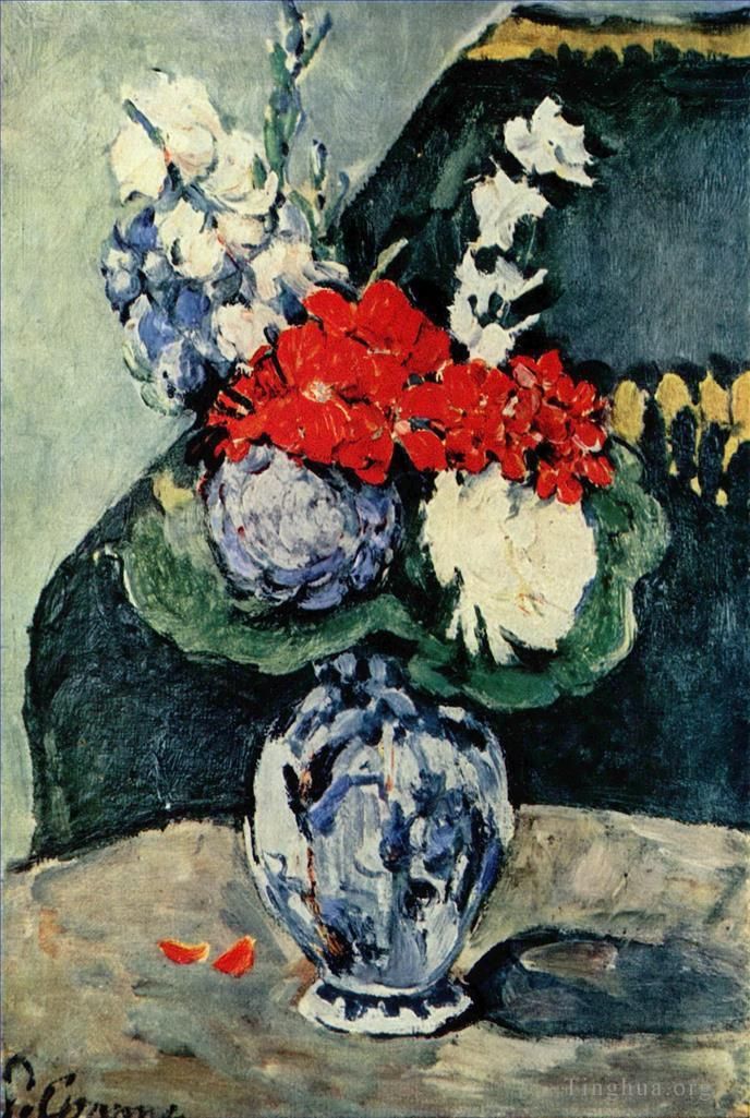 Paul Cezanne Oil Painting - Still life Delft vase with flowers