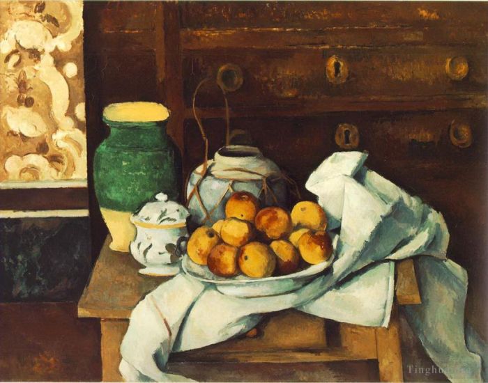 Paul Cezanne Oil Painting - Still life in front of a chest of drawers