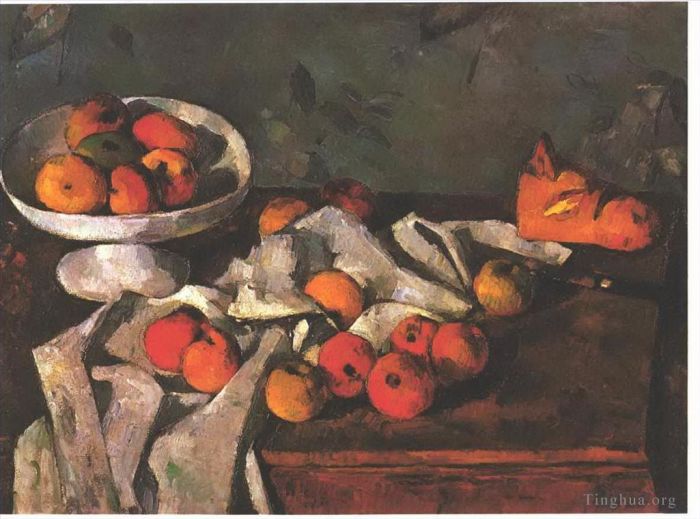 Paul Cezanne Oil Painting - Still life with a fruit dish and apples
