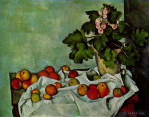 Artist Paul Cezanne's Work - Still life with fruit geraniums Stock