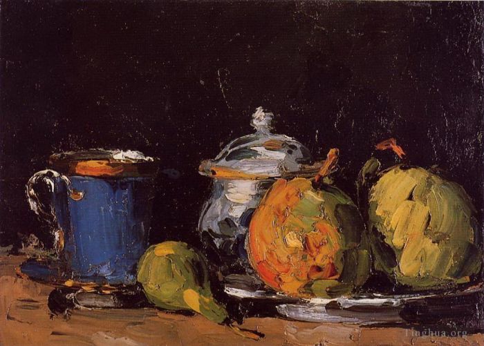 Paul Cezanne Oil Painting - Sugar Bowl Pears and Blue Cup
