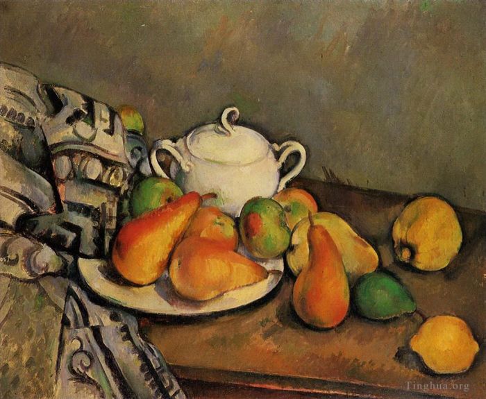 Paul Cezanne Oil Painting - Sugarbowl Pears and Tablecloth