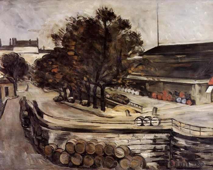 Paul Cezanne Oil Painting - The Halle aux Vins seen from the rue de Jussieu