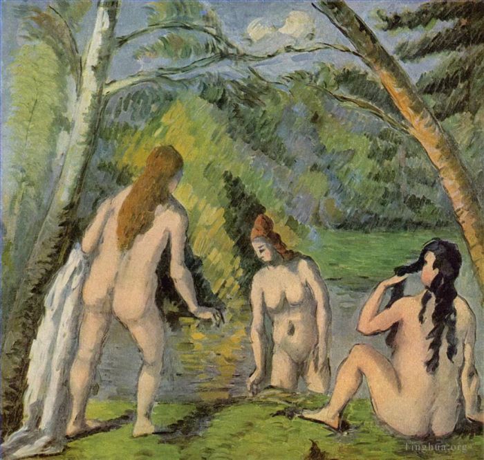 Paul Cezanne Oil Painting - Three Bathers 1882