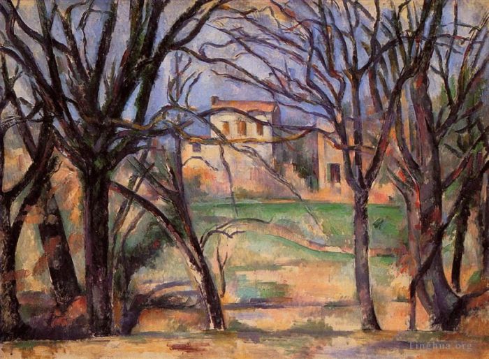 Paul Cezanne Oil Painting - Trees and houses