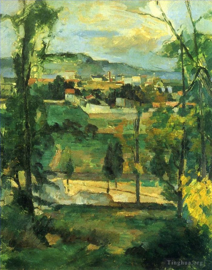 Paul Cezanne Oil Painting - Village behind Trees