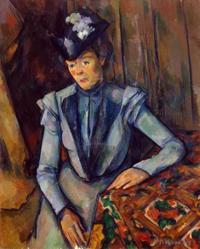 Paul Cezanne Oil Painting - Woman in Blue Madame Cezanne