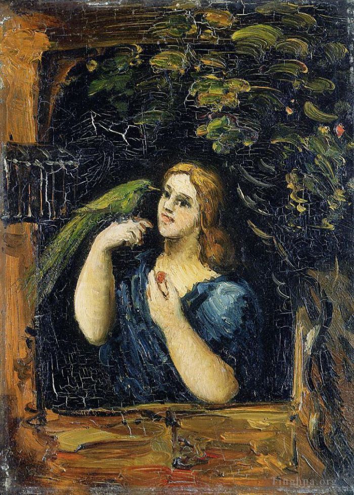 Paul Cezanne Oil Painting - Woman with Parrot
