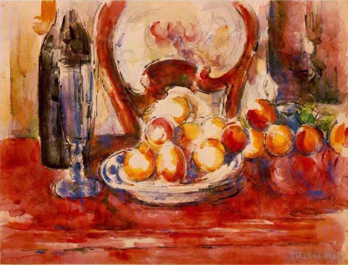 Paul Cezanne Various Paintings - Still Life Apples a Bottle and Chairback