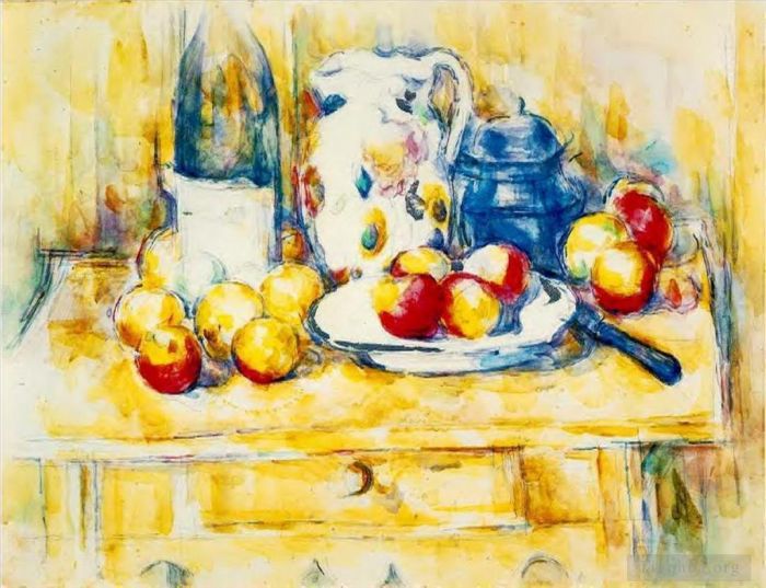 Paul Cezanne Various Paintings - Still Life with Apples a Bottle and a Milk Pot