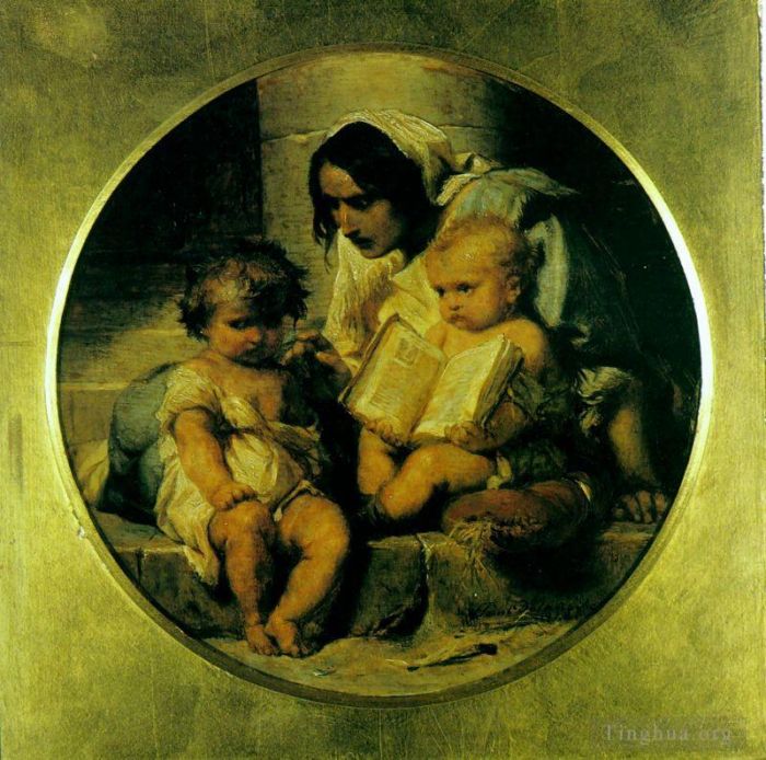 Paul Delaroche Oil Painting - A Child Learning to Read 1848