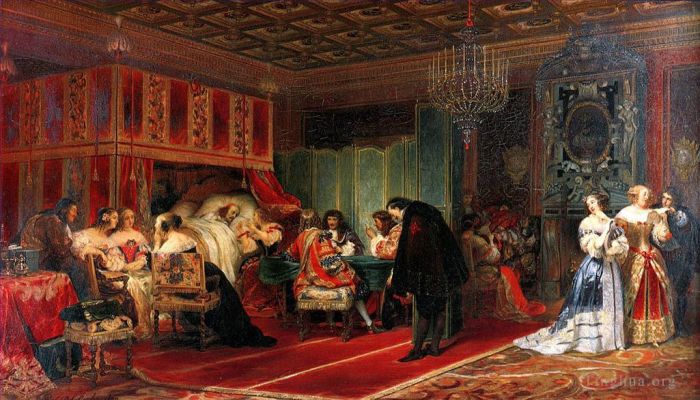 Paul Delaroche Oil Painting - Cardinal Mazarin Dying 183life size