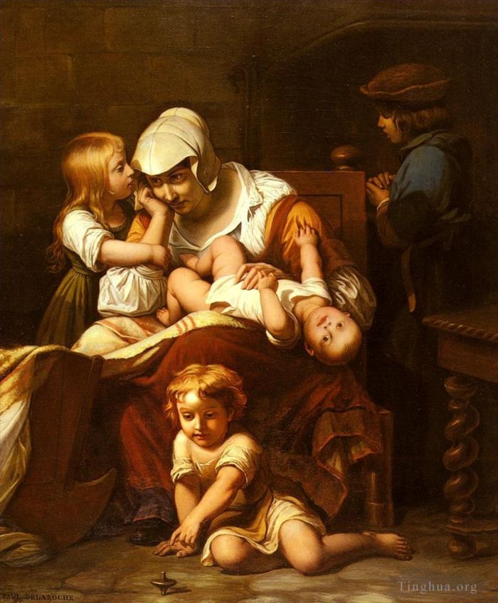 Paul Delaroche Oil Painting - Juene Mere Et Ses Enfants