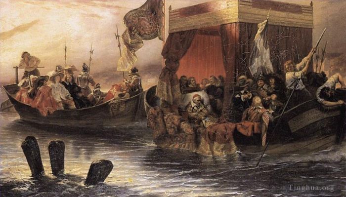 Paul Delaroche Oil Painting - The State Barge of Cardinal Richelieu on the Rhone life size