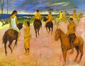 Artist Paul Gauguin's Work - 5 Horsemen on the Beach