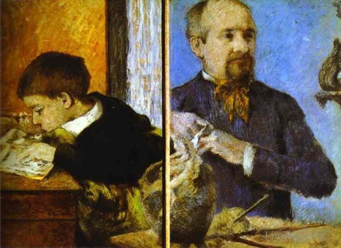Paul Gauguin Oil Painting - Aube the Sculptor and His Son