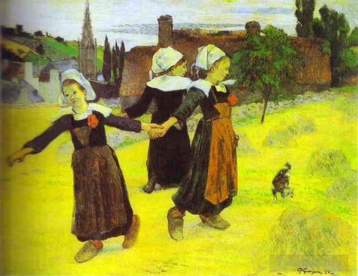 Paul Gauguin Oil Painting - Breton Girls Dancing Pont Aven