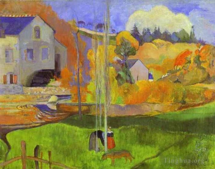 Paul Gauguin Oil Painting - Breton Landscape The Moulin David
