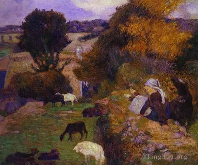 Paul Gauguin Oil Painting - Breton Shepherdess