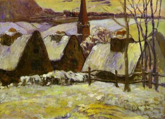 Paul Gauguin Oil Painting - Breton Village in Snow