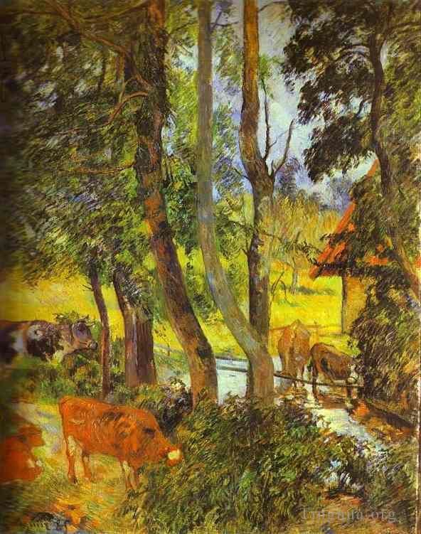 Paul Gauguin Oil Painting - Cattle Drinking